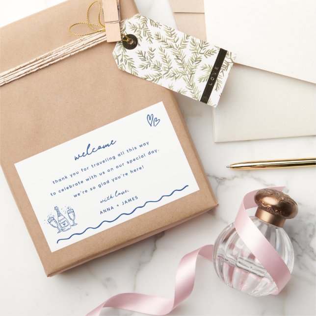 Whimsical Blue Doodle Wedding Welcome Bag Sticker (Gifting)