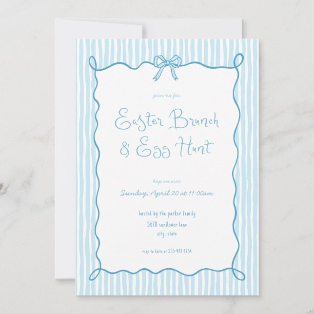 Whimsical Blue Easter Brunch Egg Hunt Invitation (Front)