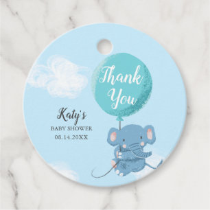 Whimsical Blue Elephant Boy Baby Shower Favour Tags