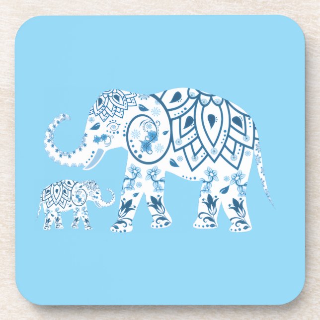 Whimsical Blue Elephant Drink Coaster (Front)