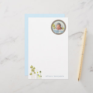 Whimsical Blue Elephants Family Baby Boy Photo Stationery