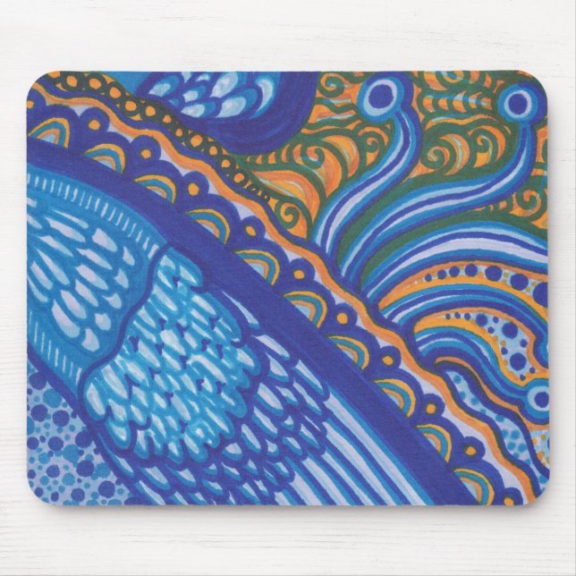 Whimsical Blue Feathers and Lace Mousepad (Front)
