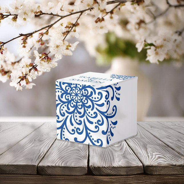 Whimsical Blue Flourish Wedding Favor Box (Creator Uploaded)