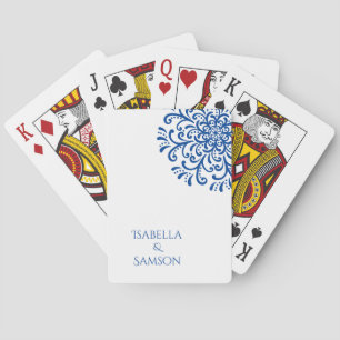 Whimsical Blue Flourish Wedding Playing Cards