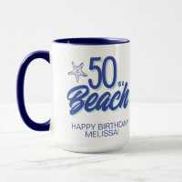 Whimsical Blue Funny 50th Beach Birthday Coffee