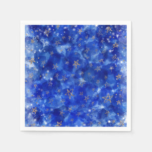 Whimsical Blue Gold Bronze Moon Stars Baby Shower Napkin