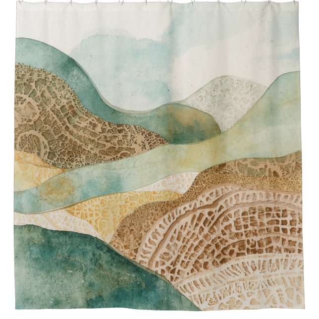 Whimsical Blue Green Brown Abstract Mountains (Front)