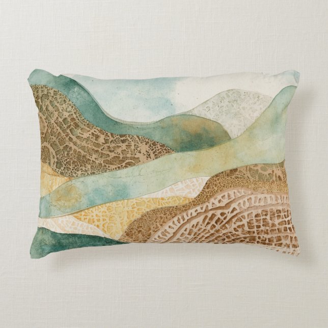 Whimsical Blue Green Brown Abstract Mountains Accent Pillow (Front)