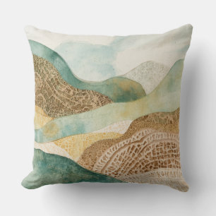 Whimsical Blue Green Brown Abstract Mountains Throw Pillow