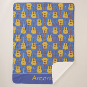 Whimsical Blue Guitar Music Enthusiast Design Sherpa Blanket