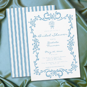 Whimsical Blue Hand Drawn Floral Bridal Shower Invitation