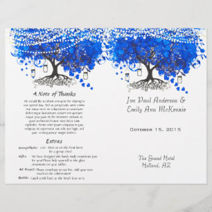 Whimsical Blue Heart Leaf Tree Wedding Programme