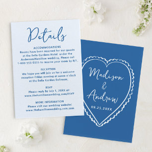 Whimsical Blue Heart Wedding Details Enclosure Card