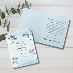 Whimsical Blue Match Made In Heaven Bridal Shower Thank You Card