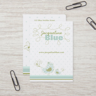 Whimsical Blue Mommy And Baby Bird Damask Swirls Business Card