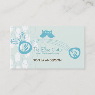 Whimsical Blue Mr. and Mrs. Owl Business Card