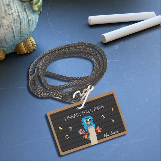 Whimsical Blue Owl Horizontal Hall Pass Badge (Creator Uploaded)