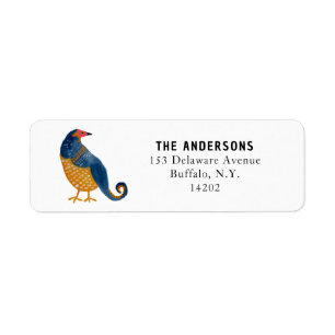 Whimsical Blue Partridge Hand-Drawn Return Address