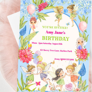 Whimsical Blue & Pink Fairy Invitation d'anniversa
