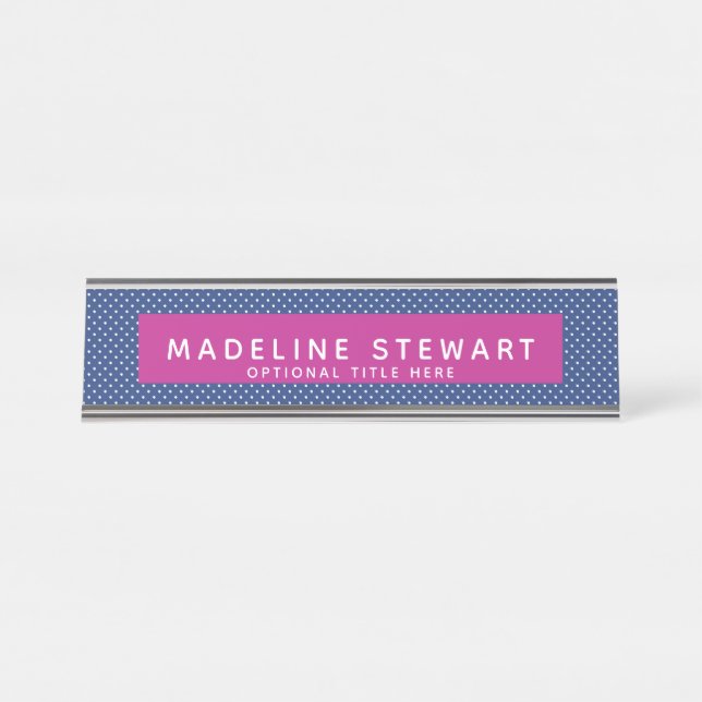 Whimsical Blue Polka Dot Personalized Professional Desk Name Plate (Front)
