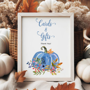 Whimsical Blue Pumpkin Baby Shower Cards and Gifts Poster