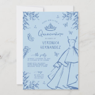 Whimsical Blue Scribble Quinceanera Invitation