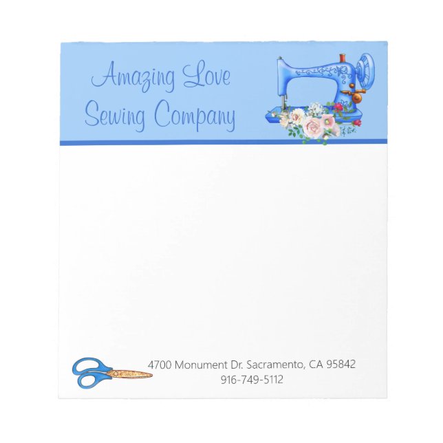 Whimsical Blue Sewing Machine  Notepad (Front)