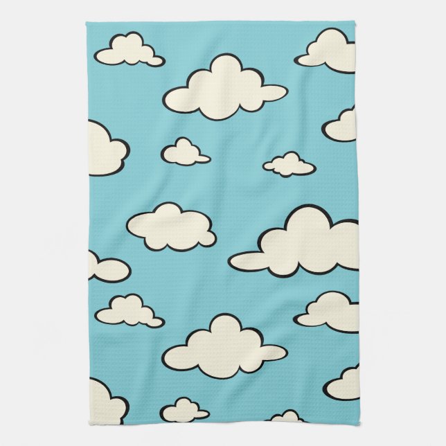 WHIMSICAL BLUE SKY CLOUD PATTERN KITCHEN TOWELS (Vertical)