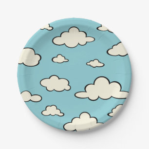 WHIMSICAL BLUE SKY CLOUD PATTERN PAPER PLATE