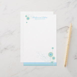 Whimsical Blue Snow Flower Swirls Winter Wedding Stationery