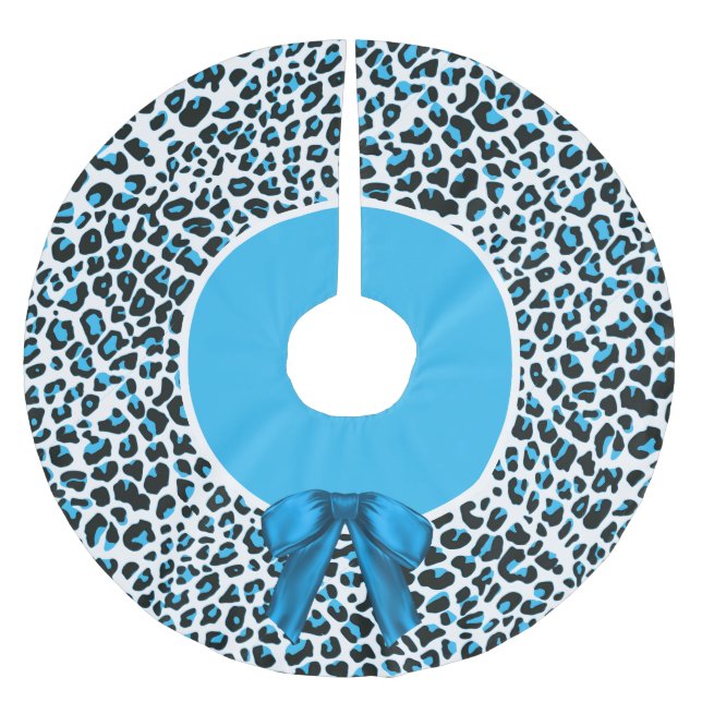 Whimsical Blue Snow Leopard Christmas Brushed Polyester Tree Skirt (Front)