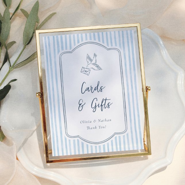 Whimsical Blue Stripes Cards & Gifts Wedding Sign (Creator Uploaded)