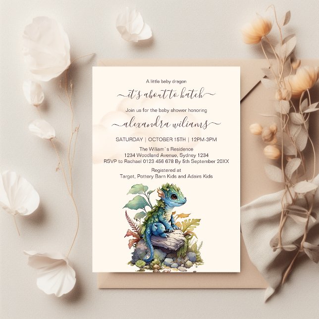 Whimsical Blue Teal Dragon Baby Shower Invitation (Creator Uploaded)