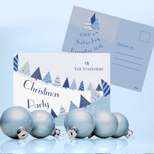 Whimsical Blue Trees Invitation Holiday Postcard