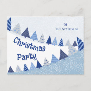 Whimsical Blue Trees Invitation Holiday Postcard