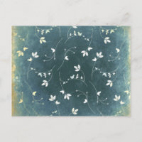 Whimsical Blue Vintage Pattern with Birds and Leav