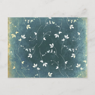 Whimsical Blue Vintage Pattern with Birds and Leav Postcard