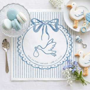Whimsical Blue Watercolor Bow Stripe Baby Shower Napkin