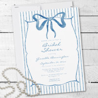 Whimsical Blue Watercolor Bow Stripe Bridal Shower