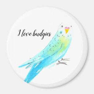 Whimsical Blue Watercolor Budgie Parakeet Magnet