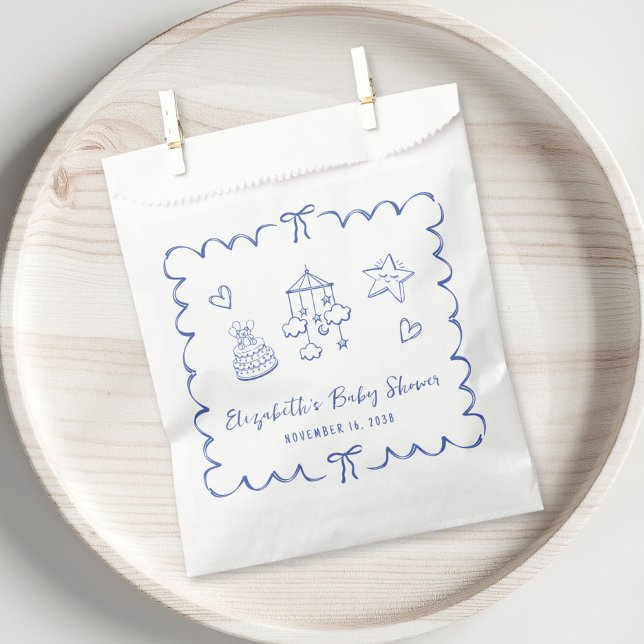 Whimsical Blue Wavy Frame Baby Boy Shower Favour Bag (Creator Uploaded)