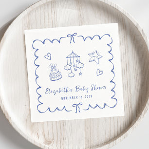 Whimsical Blue Wavy Frame Baby Boy Shower Napkin