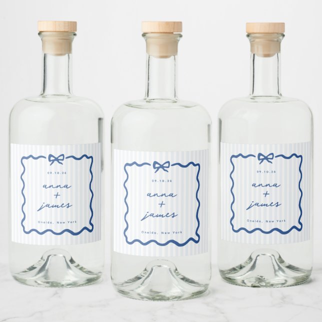 Whimsical Blue Wedding Liquor Bottle Label (Bottles)