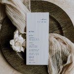 Whimsical Blue Wedding Place Card Menu<br><div class="desc">Whimsical Blue minimalist,  wedding guest place card and menu. Features,  French Blue typography and light blue stripe pattern backgrounds. Fonts and background colour can be customized. Please note: guest names must be entered and added to your cart individually.</div>