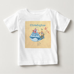 Whimsical Blue Whale, Submarine, House And Fish Baby T-Shirt