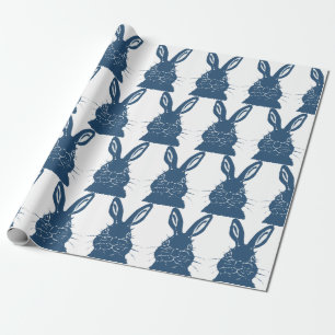 Whimsical Blue & White Bunny Rabbit Easter Pattern Wrapping Paper