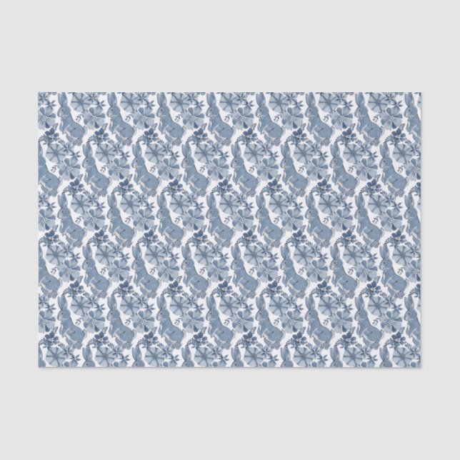 Whimsical Blue White Bunny Rabbit Floral Easter Tissue Paper (Front)