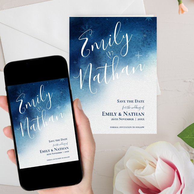  Whimsical Blue White Snowflake Elegance Wedding Save The Date (Whimsical Blue White Snowflake Elegance Wedding Save The Date)