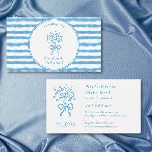 Whimsical Blue White Stripe Event Planner Florist Business Card