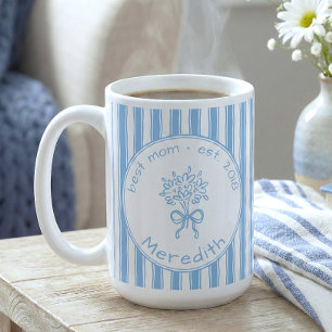 Whimsical Blue White Stripe Preppy Mom Established Coffee Mug
